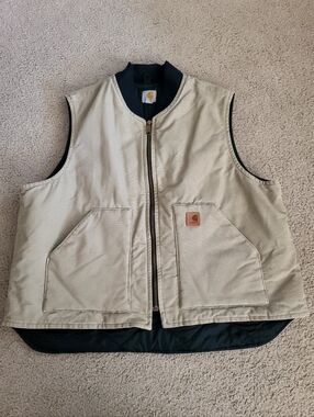 Men's 2XL, Carhartt Canvas Work Vest in Sand with Black Trim